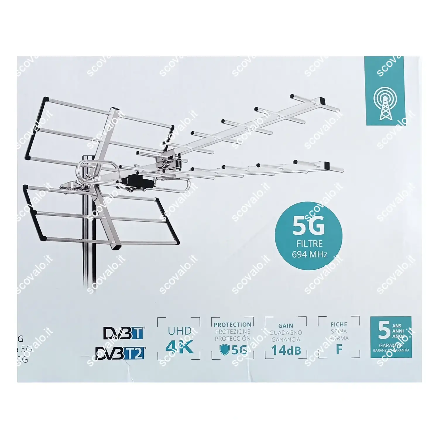 immagine antenna digitale terrestre uhf 16 elementi filtro 5g UHD 4K alluminio