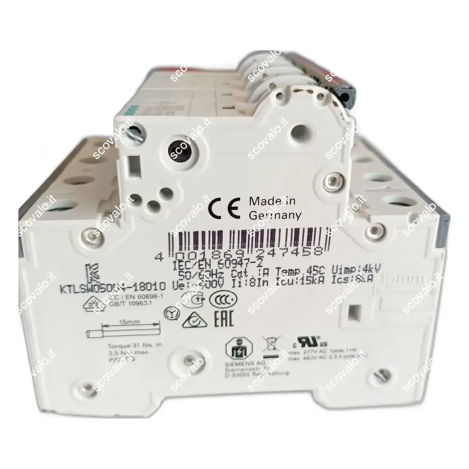 immagine interruttore magnetotermico 4p 16A 6k siemens da quadro 400v