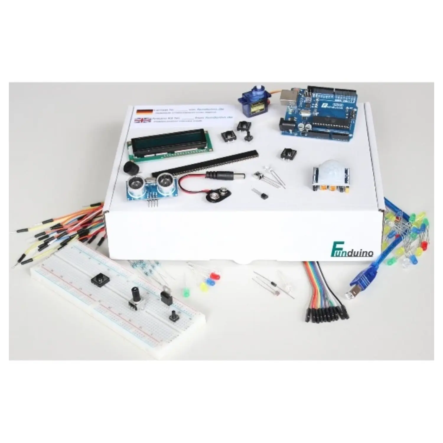 immagine del prodotto kit arduino uno1 funduino compatibile completo di accessori per insegnamento