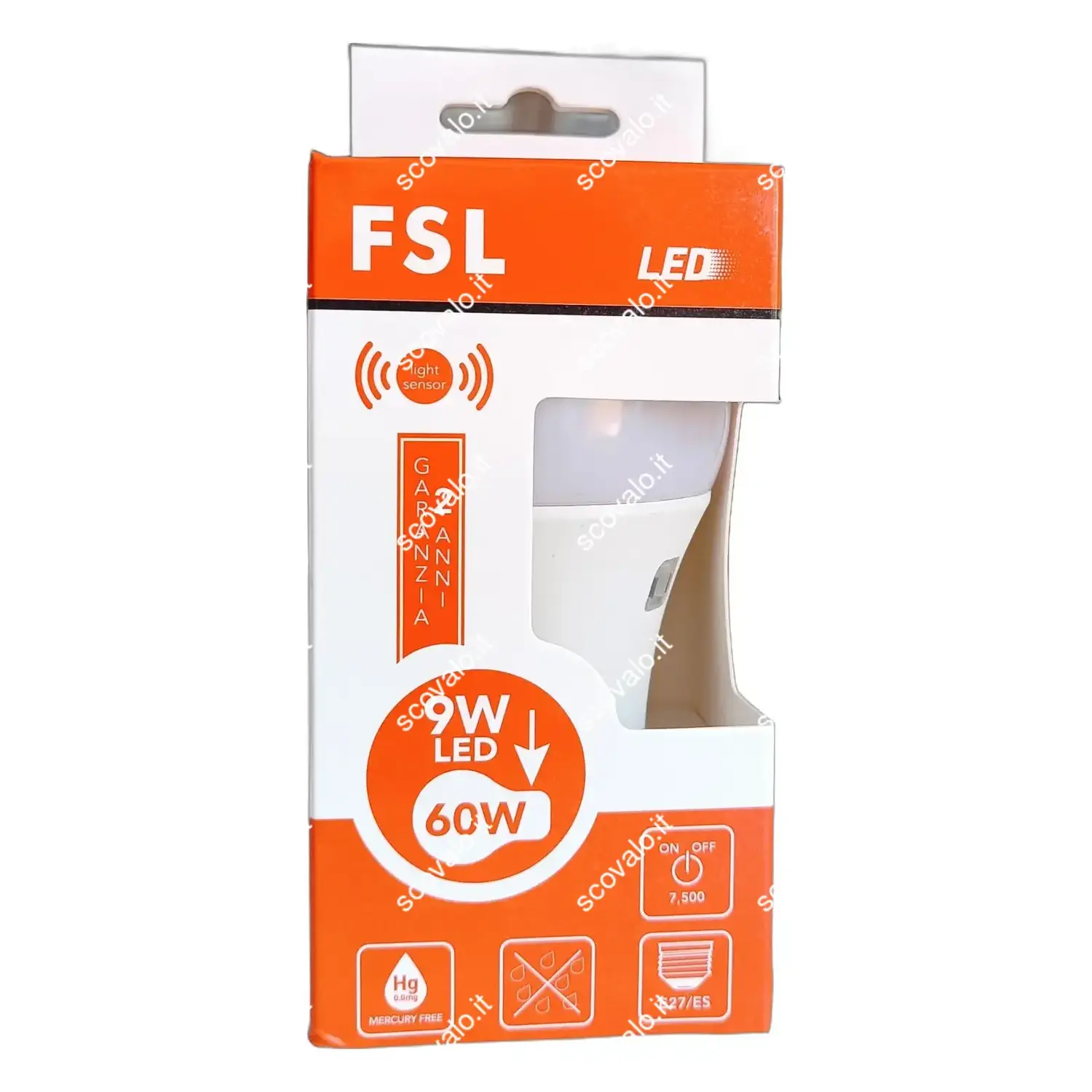 immagine lampadina led con sensore crepuscolare e27 9 watt bianco caldo