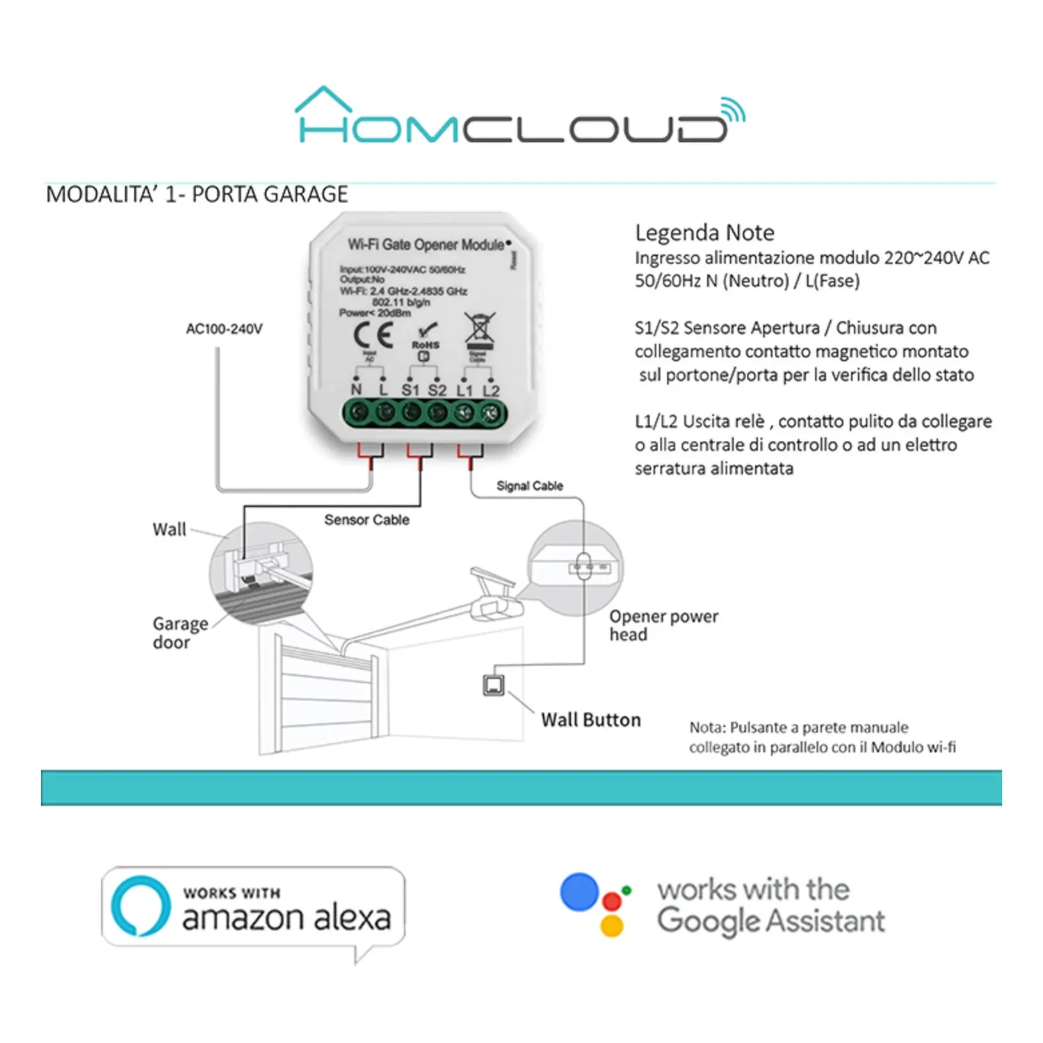 immagine modulo cancelli garage ed elettroserrature Wi-Fi 1CH incasso