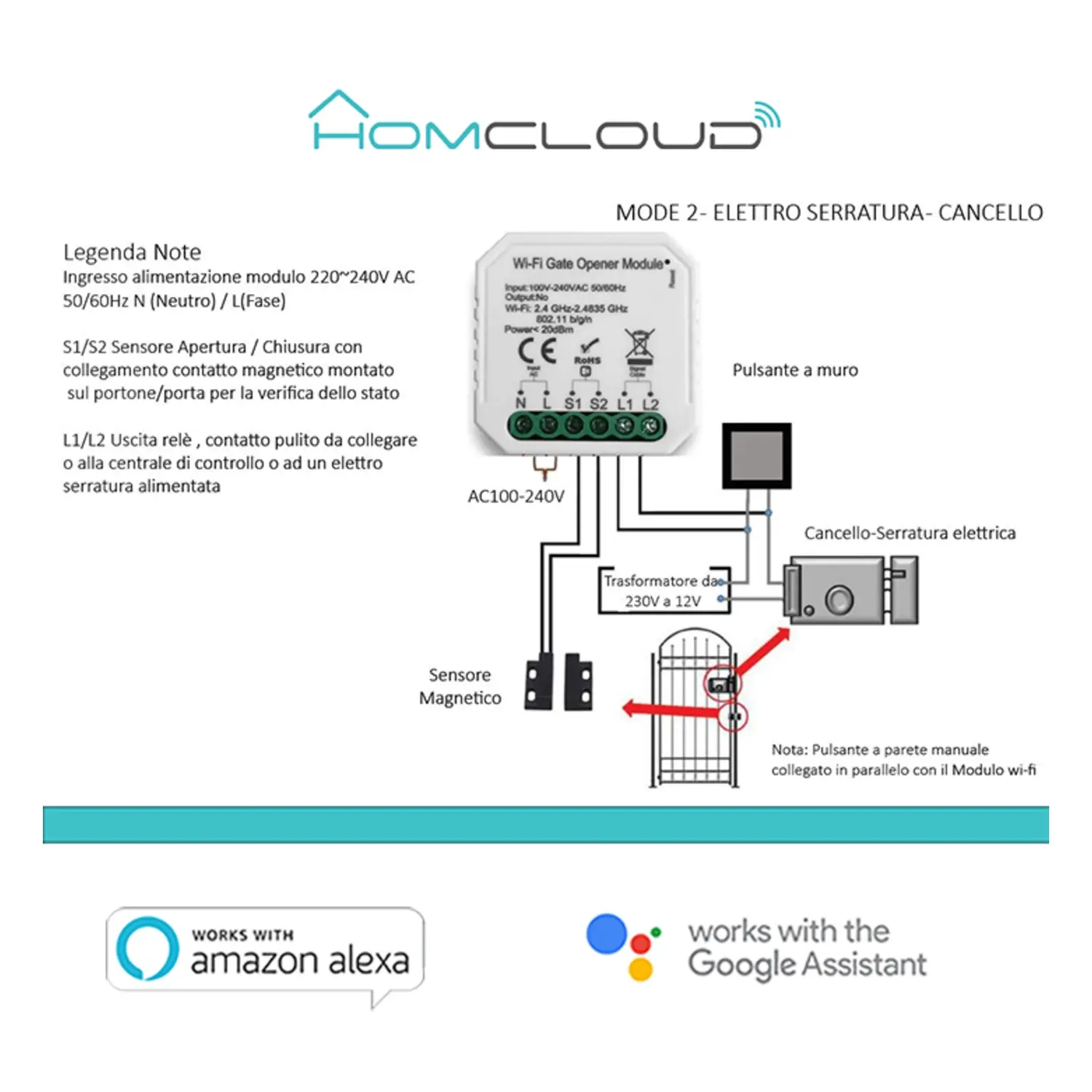 immagine modulo cancelli garage ed elettroserrature Wi-Fi 1CH incasso